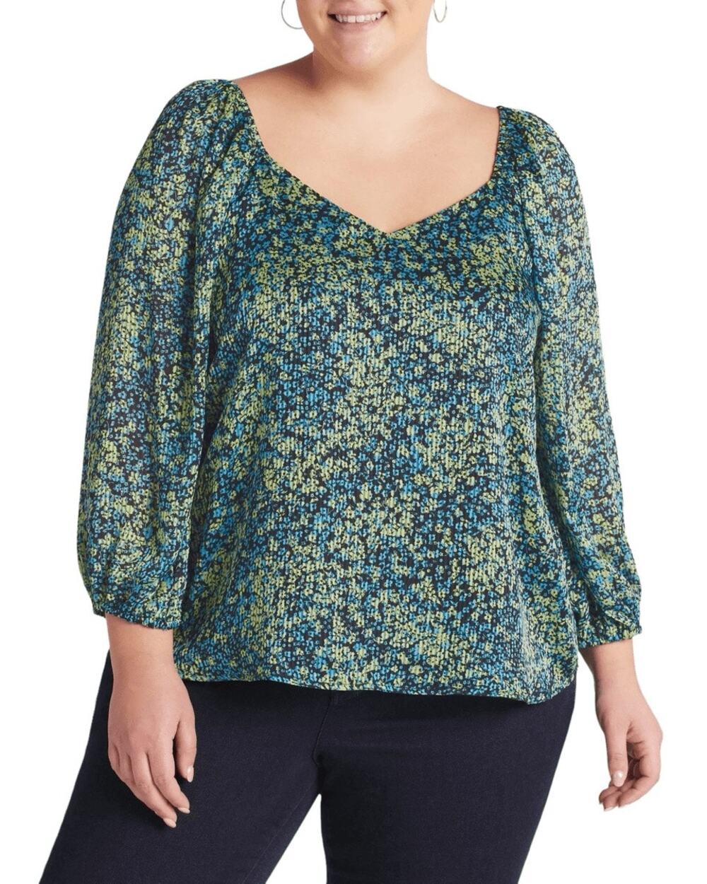 Steve Madden Stevie Blouse 2X Blue Green Floral Crinkle Sheer Fairycore NEW